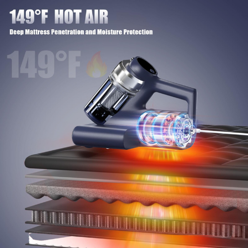 Mattress Vacuum Bed Vacuum Cleaner with 253.7nm UV-C Light, Hyper Helix Motor with 16kPa Strong Suction & 33000 RPM/Min Tapping, HEPA Filter, 149℉ Heat & Ultrasonic & Anion for Bed and Pet