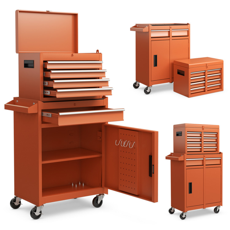 2-in-1 Rolling Tool Chest with 5 Sliding Lockable Drawers