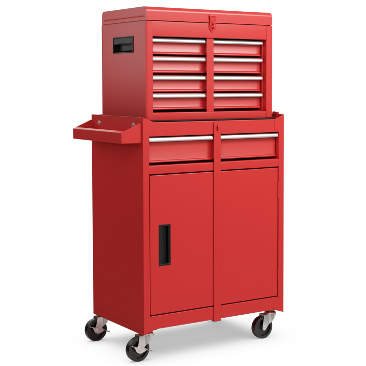 2-in-1 Rolling Tool Chest with 5 Sliding Lockable Drawers