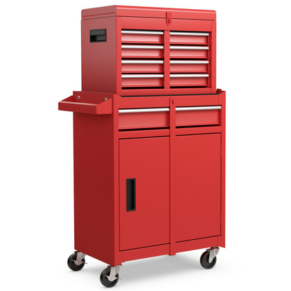 2-in-1 Rolling Tool Chest with 5 Sliding Lockable Drawers