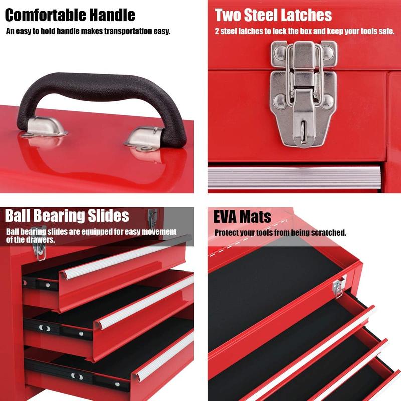 2-in-1 Rolling Tool Chest with 5 Sliding Lockable Drawers