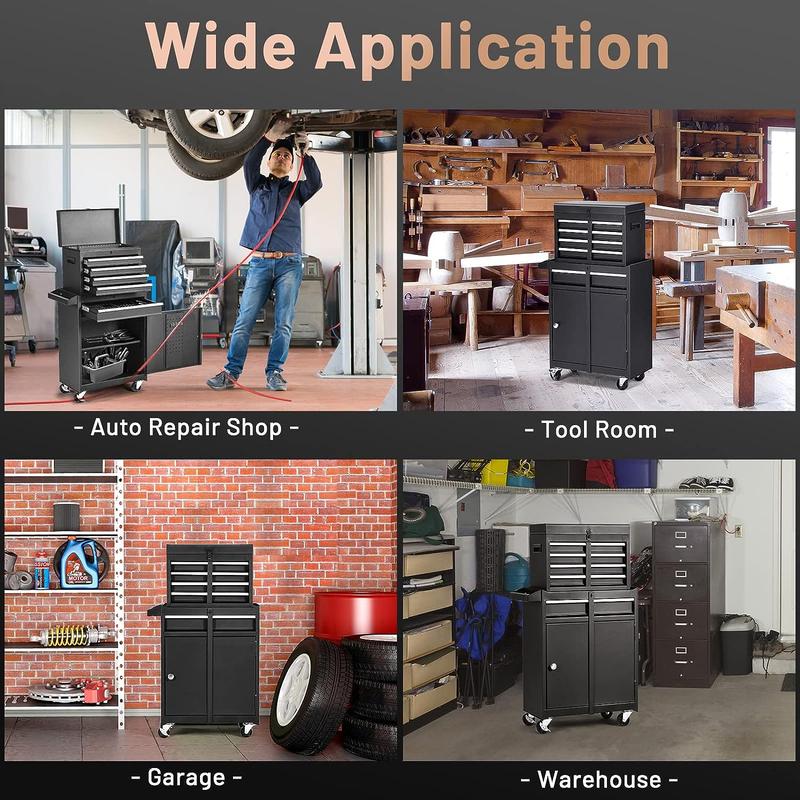 2-in-1 Rolling Tool Chest with 5 Sliding Lockable Drawers